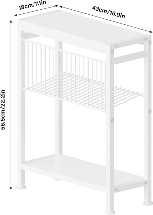 2 1 Side Table for Small Spaces, Narrow End Table with Magazine Holder, in Design Slim Side Table, Skinny Nightstand