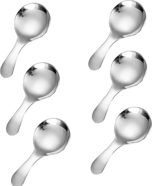 6 Pcs Thickened Small Round Stainless Steel Spoons for Honey, Candy, Coffee, Tea, Salt, Jam, Mustard - Ice Cream Spoon