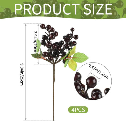 HUIANER Artificial Berries, Artificial Dark Red Berry with Stems Lifelike Fruits Simulation Flowers Fake Berries
