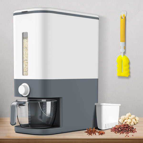 VenDotbi Rice Dispenser, 22-25 Lbs Rice Container with Measuring Cup, Upgraded Built-in