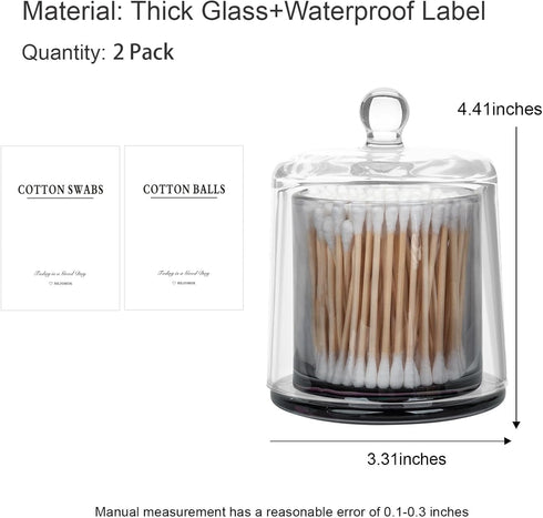 2 Pack rejomiik Qtip Holder Thick Glass Apothecary Jars with Lid for Bathroom Accessories Vanity Organizers and Makeup