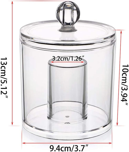 Hipiwe Cotton Ball and Swab Organizer with Lid, Acrylic Jar Makeup Qtip Organizer for Bathroom Storage Canister Jar