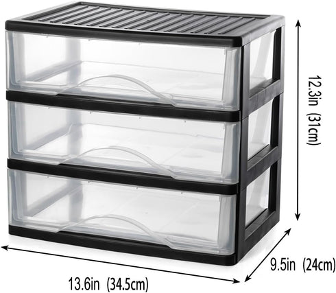 BYCY Medium 3 Drawer Plastic Clear Stacking Desktop Organizer for Office Supplies and Home Organization