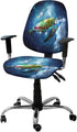 Sea Turtle Office Chair Cover, Stretch Rotating Computer Chair Seat Back Covers, Navy Blue Ombre Desk Chair Slipcovers