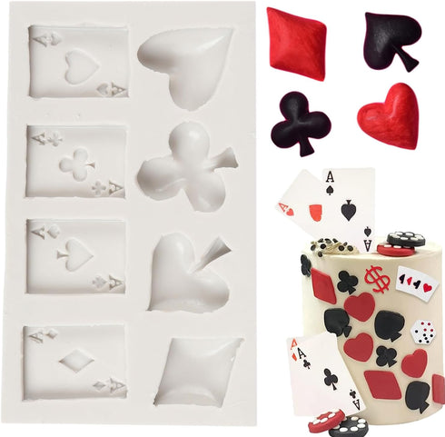 Poker Silicone Molds, Playing Cards Hearts Diamonds Spades Clubs Fondant Mold for Cake Decoration