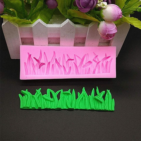(Set of 2) Green Grass and Garden Picket Fence Silicone Fondant Mold - Chocolate Candy Gumpaste Tool