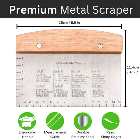 Boorika Dough Scraper & Bench Scraper Kitchen Stainless Steel Sourdough Tools Dough Cutter for Sourdough Bread, Pizza