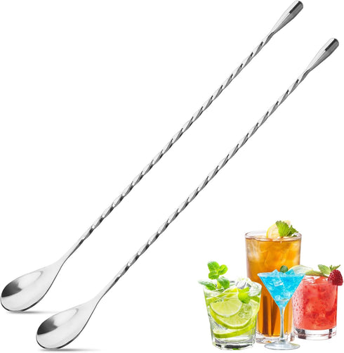 2Pcs Cocktail Spoon Set, 12" Long Handle Bar Spoons, Stainless Steel Drink Mixers for Coffee Bar Accessories