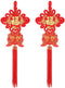 2 Pack Chinese Knot Tassel New Year Decoration, Traditional Red Lucky Pendant Ornaments for Home Decor