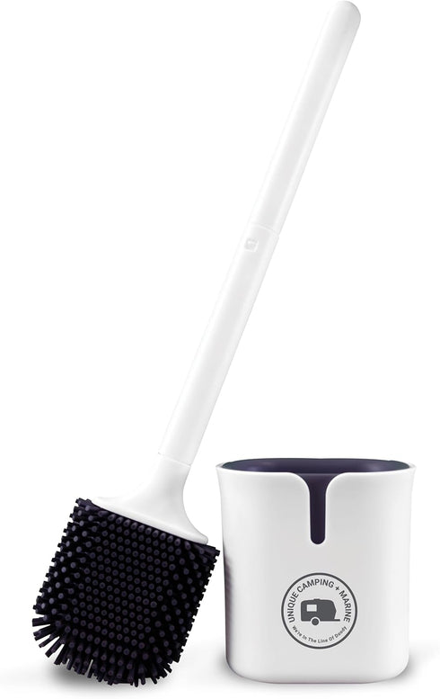 Unique RV Toilet Bowl Brush, Compact Design with Silicone Bristles, No-Drip Holder for Easy Storage on Travel Days