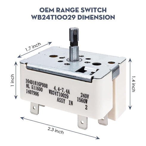 WB24T10029 Electric Range Infinite Switch Replacement for GE Appliances Surface Burner Control