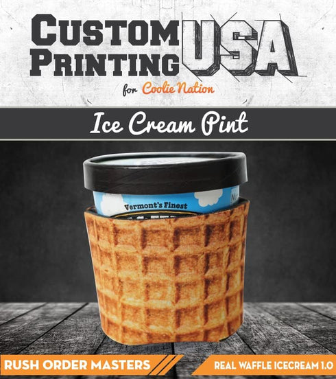 Generic 4 4 Packs. (4) pcs Realistic Waffle Cone Ice Cream Pint Sleeve. pcs Real Waffle Pre Printed Coolie. Ice Cream