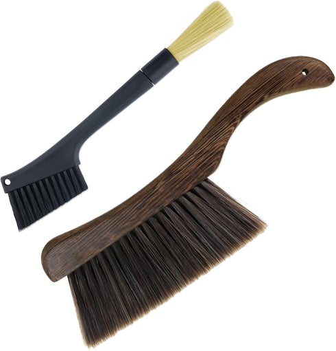 2 Pcs Coffee Grinder Brush and Hand Broom, Heavy Duty Wood Dusting Tools for Espresso Machine