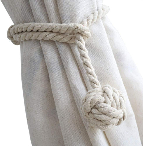 Melaluxe Curtain Tiebacks 2 Pack - Handmade Heavy Duty Rope Holdbacks, Decorative (Beige)