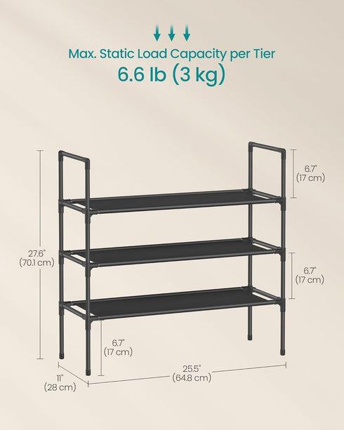 3-Tier Closet, ULSH043BH01 SONGMICS Shoe Rack, Shoe Storage for Hallway Slim and Space-Saving, Metal Frame, Non-Woven