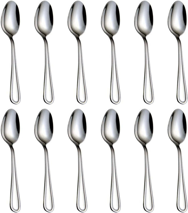 Teaspoons Set, 12pcs Stainless Steel 18/0 Tea Spoon, 6.29 Inches for Home, Kitchen, Restaurant, Silver