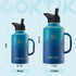 COKTIK 64 oz Insulated Water Bottle Jug with Straw and Handle, Double Walled Stainless Steel Flask, 3 Reusable Lids