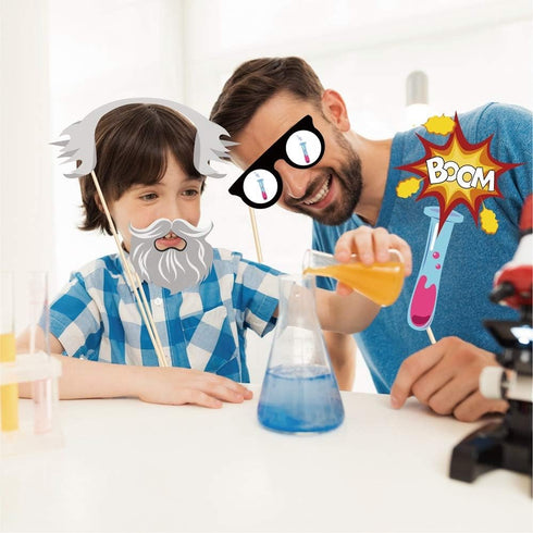 25Pcs Science Photo Booth Props with Stick, Mad Scientist Selfie Props for Chemistry Laboratory Party Supplies