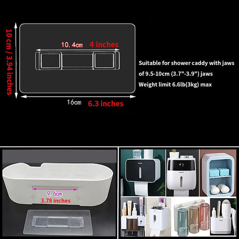 CARURLIFF 2 ShelvesSet 4 PCS Rectangular Shower Caddy Adhesive Replacement for Kitchen Bathroom Transparent