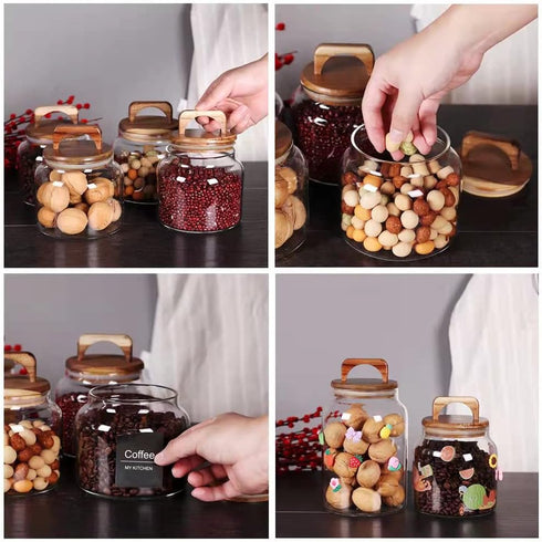 SAIOOL Set of 4 Glass Jars with Airtight Lid, Borosilicate Kitchen Canisters for Candy, Cookie, Rice, Sugar