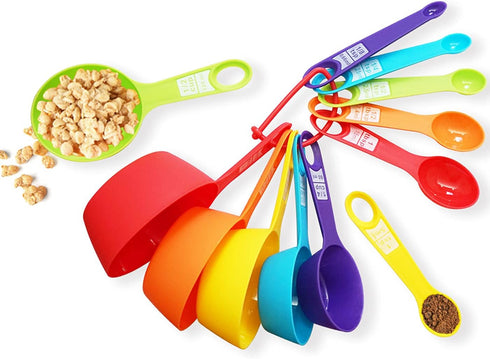 12 Piece Measuring Cups and Spoons Set, Colored Kitchen Measure Tools, Durable Nesting for Dry and Liquid