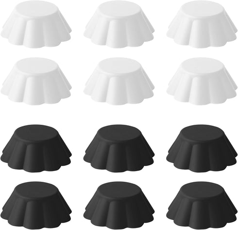 Fox Run Reusable Silicone Cupcake and Muffin Wrappers, Set of 12 Scalloped Bake Cups (Black and White)