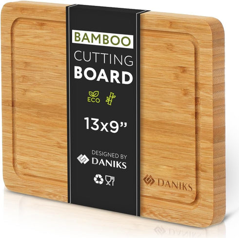 Daniks 100% Organic Bamboo Cutting Board, Heavy Duty Wood Chopping Board, Extra-Thick for Serving, 13x9"