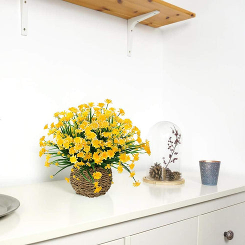Artificial Daisies Flowers 4 Bundles Yellow UV Resistant Fake Foliage Greenery Faux Plants for Indoor Outdoor Decor