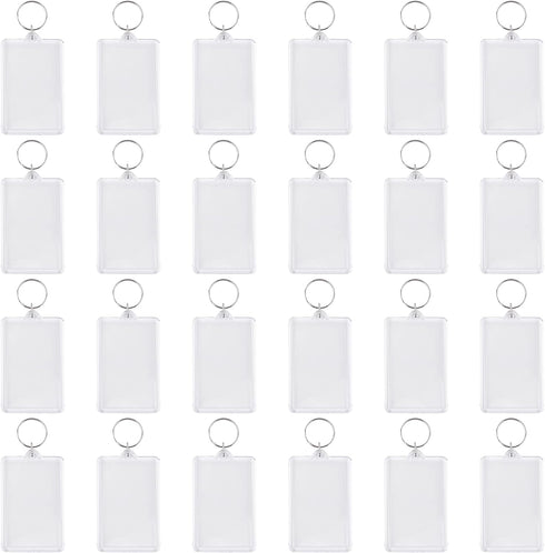 Framendino 24 Pack Acrylic Keychain Blanks Rectangle Photo Frame Key Rings, 2 x 3 Inch