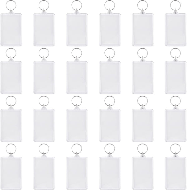 Framendino 24 Pack Acrylic Keychain Blanks Rectangle Photo Frame Key Rings, 2 x 3 Inch