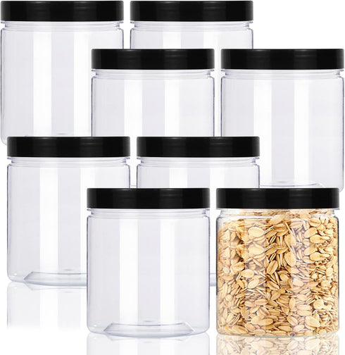 Lainrrew 8 Pcs 14oz Plastic Jars with Lids, Clear Round Storage Containers for Kitchen, Home, Crafts