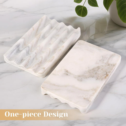 2PCS Koville Italian Natural Marble Soap Dish for Shower, Multi-Color Stone Soap Tray for Bathroom, Bar Soap Holder