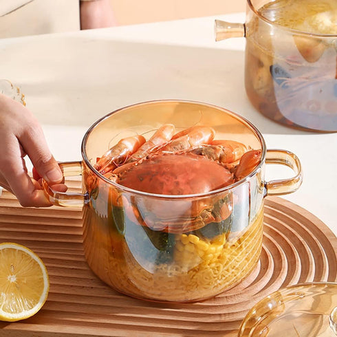 Glass Pot with Cover, Heat Resistant Cooking Pot and Pan with Lid, 1.5L/50 OZ for Pasta, Noodle, Soup