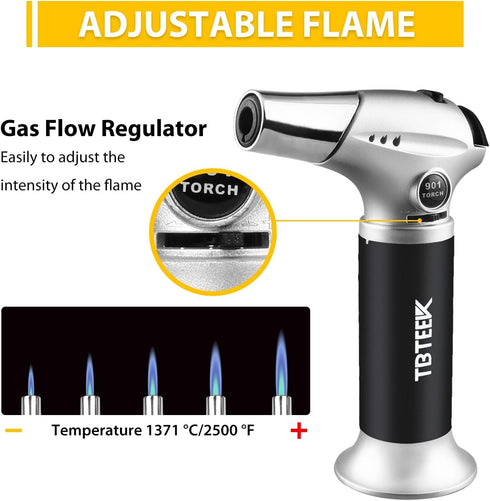 TBTEEK Butane Torch - Kitchen Cooking Torch with Safety Lock & Adjustable Flame for BBQ, Baking, Brulee, DIY Soldering