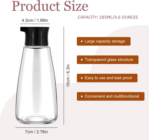EQUNROY 1 9.6 oz Pcs Glass Soy Sauce Dispenser Bottle - Cruet for Olive Oil, Vinegar, BBQ Kitchen Cooking - Leak-Proof