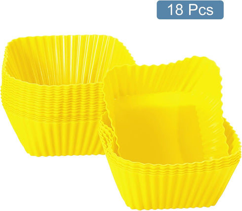 uxcell 18Pcs Silicone Cupcake Baking Cups, Non-Stick Square Baking Cups for Muffins and Cooking Eggs