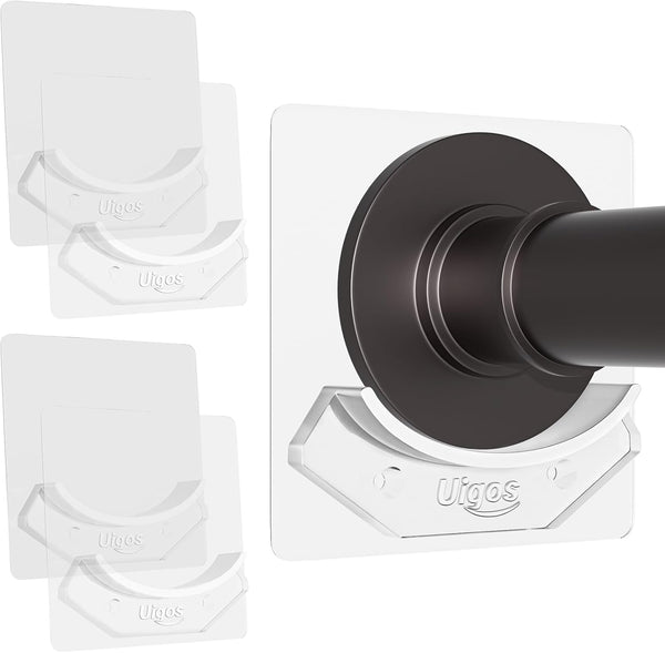 Shower Curtain Rod Holder, Easy Installation No Drilling Required, Transparent Wall Mount Rod Retainer (4 Pieces)