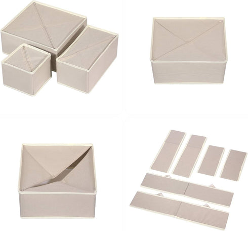 DIOMMELL 9 Pack Foldable Cloth Storage Box - Closet Organizer for Baby Clothes, Underwear, Bras, Socks, Beige