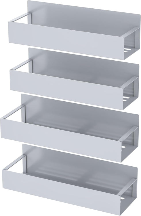 HuggieGems Set 4 Pack Magnetic Spice Rack Organizer - Gray Storage Solution for Kitchen & Refrigerator