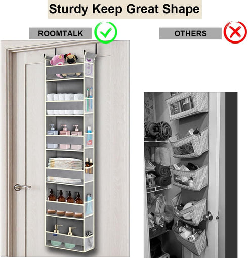 Over The Door Hanging Organizer with 6-Shelves and 12 Side Pockets for Bathroom and Bedroom, Grey