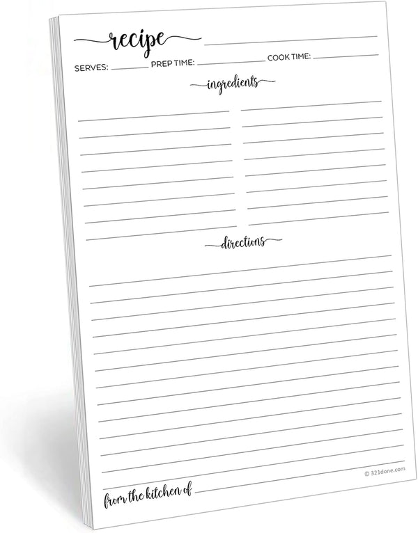 321Done Recipe Paper 5.5x8.5 White, 50-Pack, Blank Recipe Paper for Recipe Binder, Minimalist Refill Pages