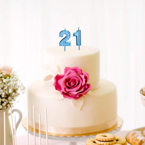 21st Birthday Candles Cake Numeral, Happy Birthday Topper Decoration for Wedding Anniversary Celebration (Blue)
