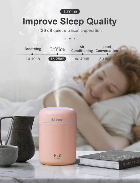 Mini Humidifier Cool Colorful USB Personal Desktop for Car, Office, Bedroom, Auto Shut-Off, 2 Mist Modes, Quiet (Pink)