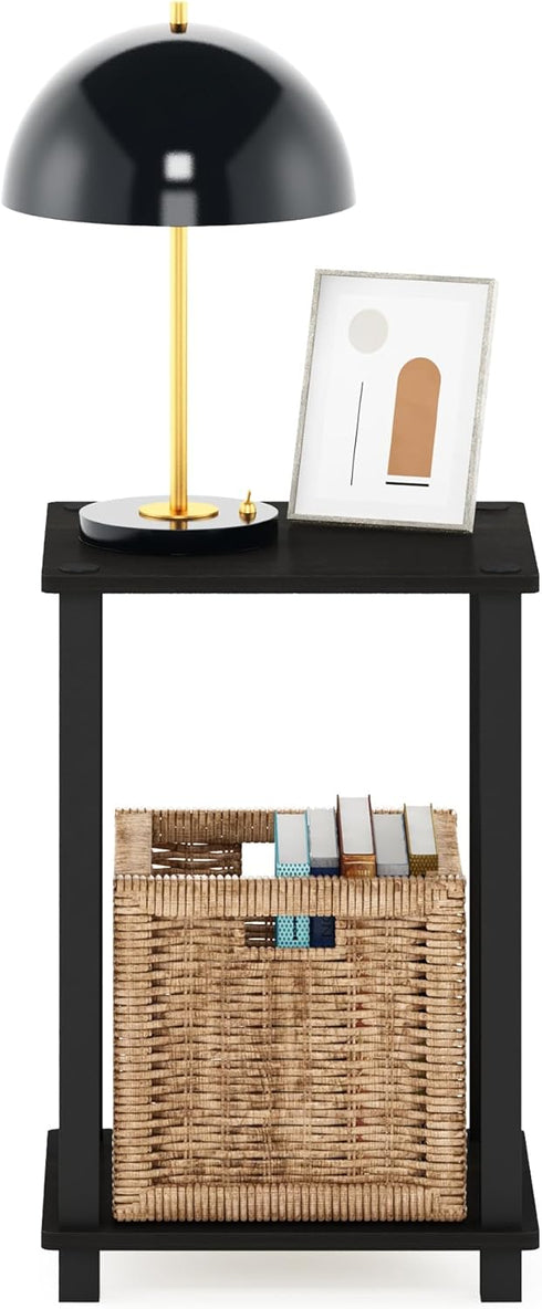 2-Tier Furinno Simplistic Side Table, Small End Table with Open Shelf, Easy Assembly Toolless Night Stand, Nightstand