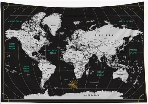 CAPSCEOLL World Map Tapestry Wall Hanging, Black White Large Map Tapestry Home Décor for Bedroom