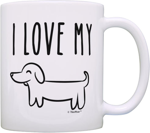 ThisWear I Love My Wiener Dog Mug, Funny Dachshund Gifts, 11oz Ceramic Coffee Mug with Handle