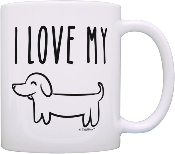 ThisWear I Love My Wiener Dog Mug, Funny Dachshund Gifts, 11oz Ceramic Coffee Mug with Handle