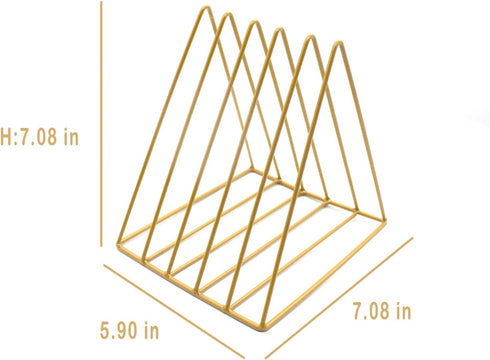 QPEY Triangle File Holder, 5 Slot Metal Vinyl Record Stand, Magazine Holder for Office Home, 1 Pc, Gold