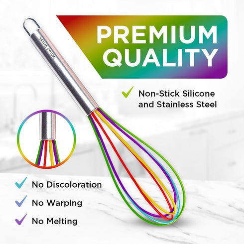 Silicone Whisk Set, Non-Scratch Set of 3, Mini & Small Sizes, Stainless Steel Whisk