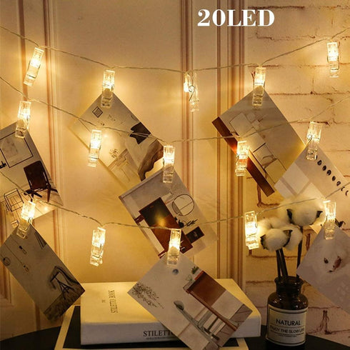 Dopheuor LED Photo Clip Copper String Lights, Warm White Battery Powered Fairy Lights for Bedroom Wall Decor